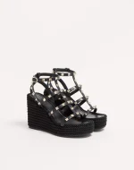 Valentino Rockstud Ankle Strap Wedge Sandal In Calfskin Leather 95 Mm - Image 6